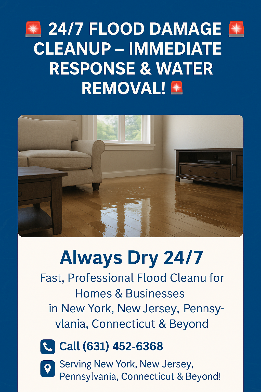 24/7 flood damage cleanup and water removal service