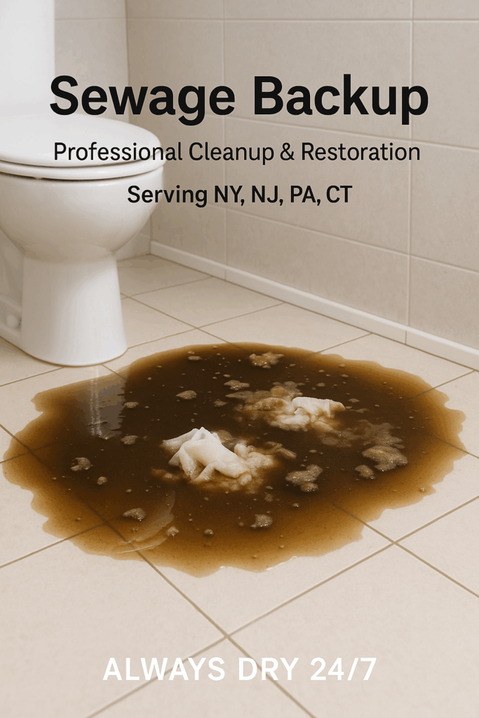 Bathroom sewage backup cleanup service advertisement