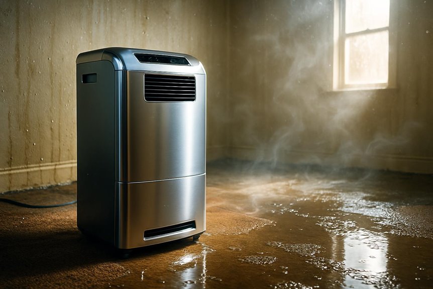 Dehumidifier removing moisture from damp room