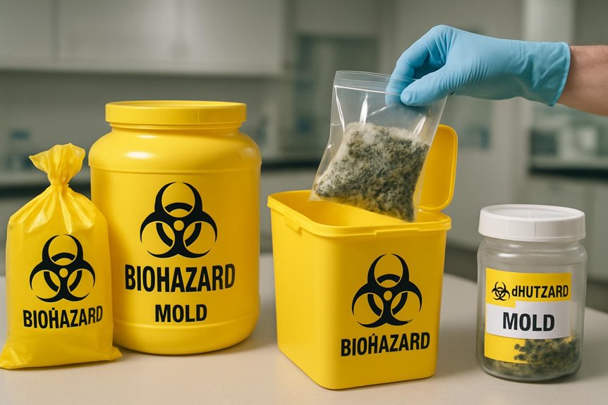 Biohazard containers with mold samples in lab