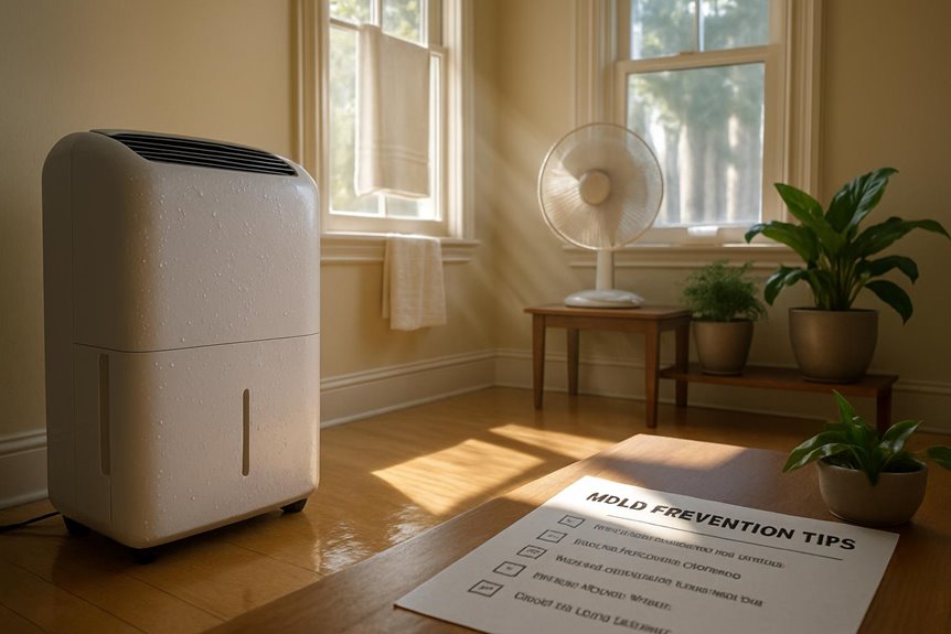 Dehumidifier and houseplants in sunny living room