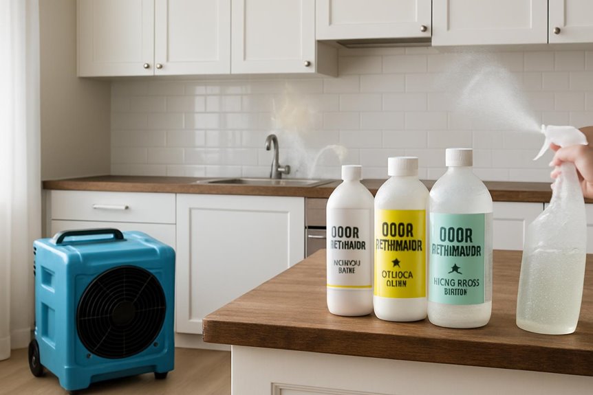 Cleaning products and air purifier in kitchen